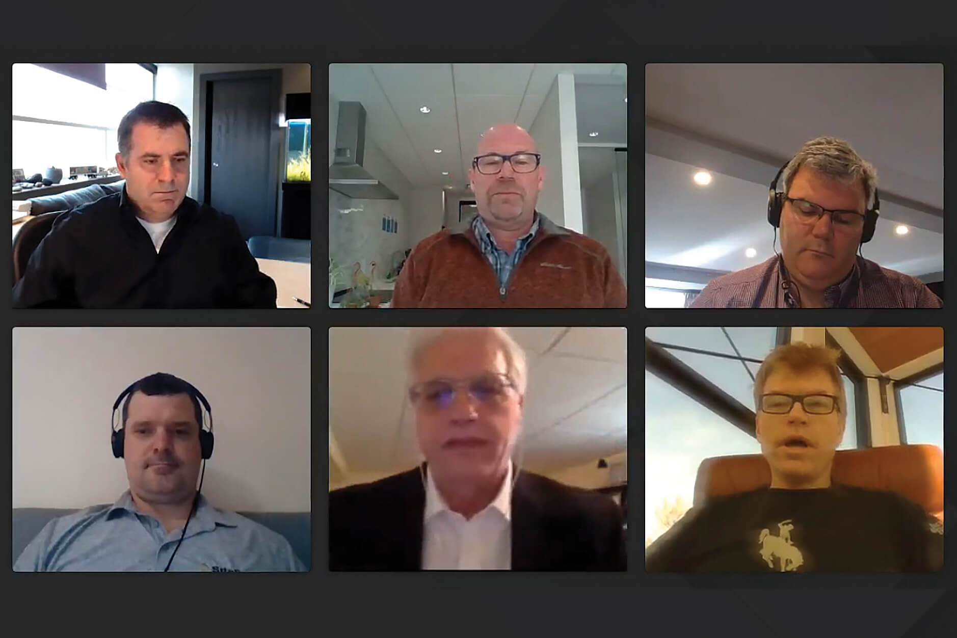 six men on a video conference